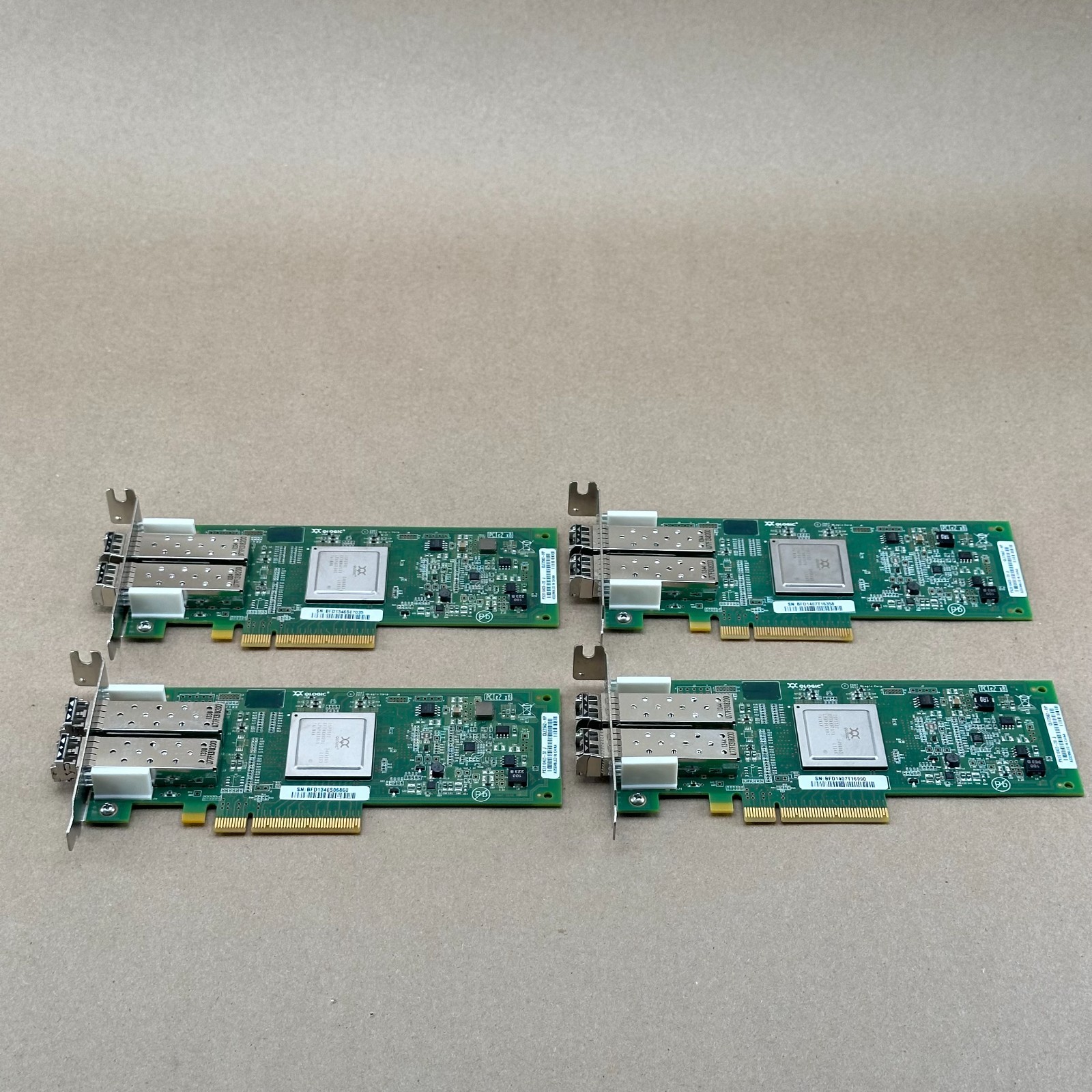 Lot of 4 HP QLogic QLE2562-HP Dual-Port 8Gb FC HBA 8x AJ718A SFP+