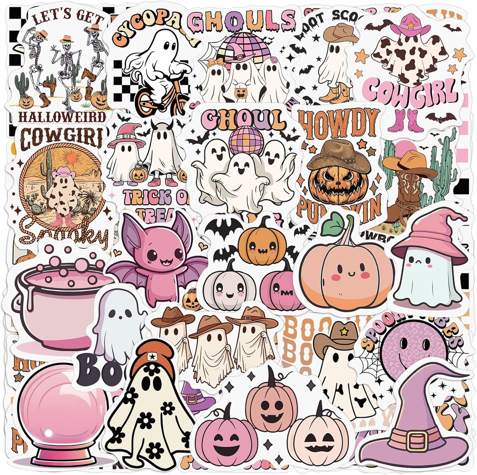 Halloween Ghost Stickers 200 Pack Waterproof, 2-3 Inch, Cute Spooky Stickers