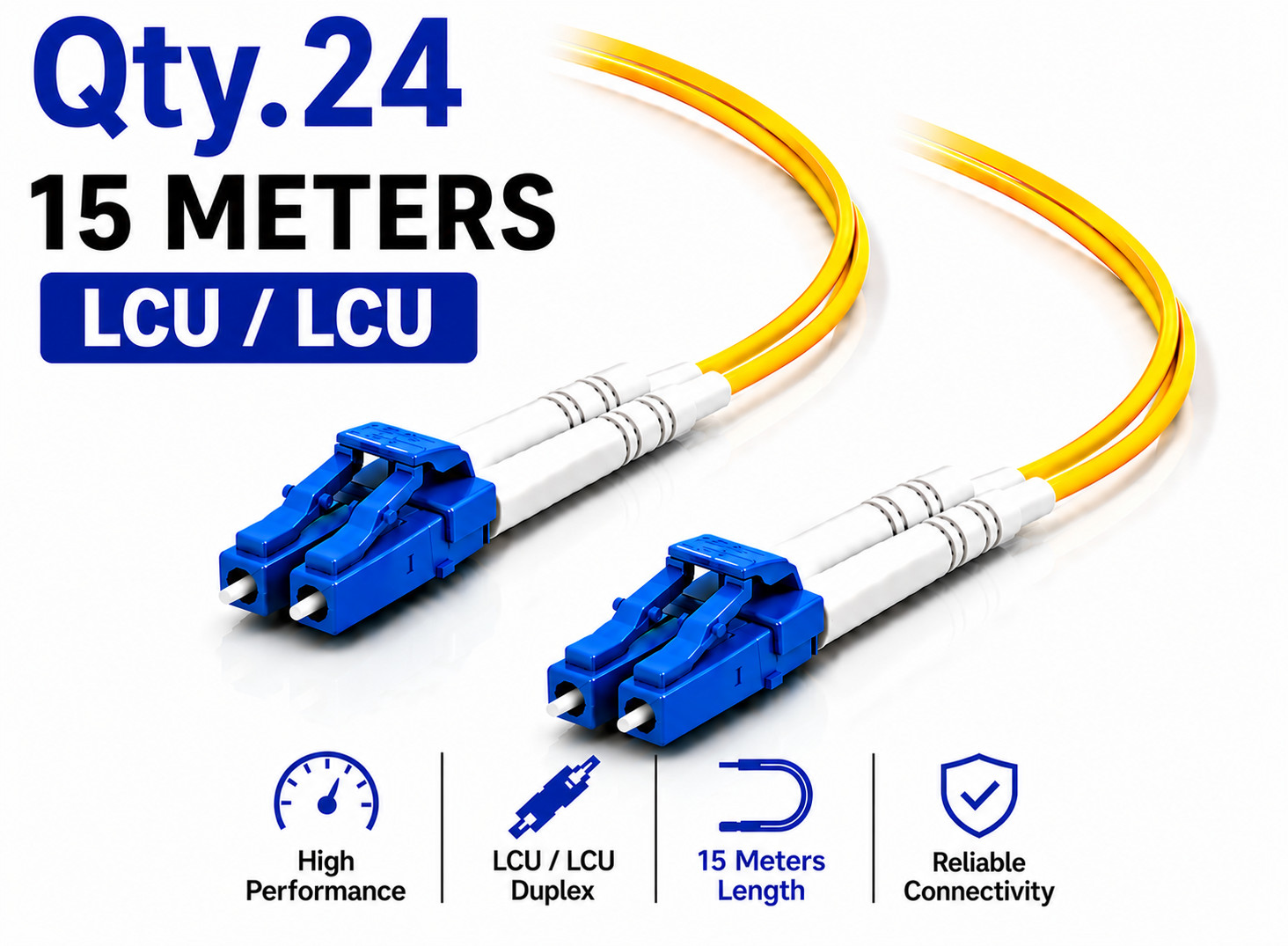 (24) 15 Meter LC/UPC - LC/UPC Duplex Fiber Patch Jumper OS2 SMF Singlemode Cable