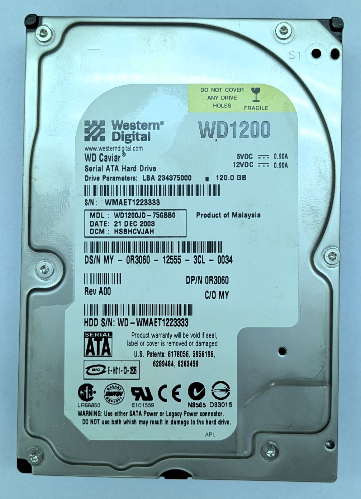 WD Caviar WD1200 120GB 3.5" SATA HDD WD1200JD - Retro Tech