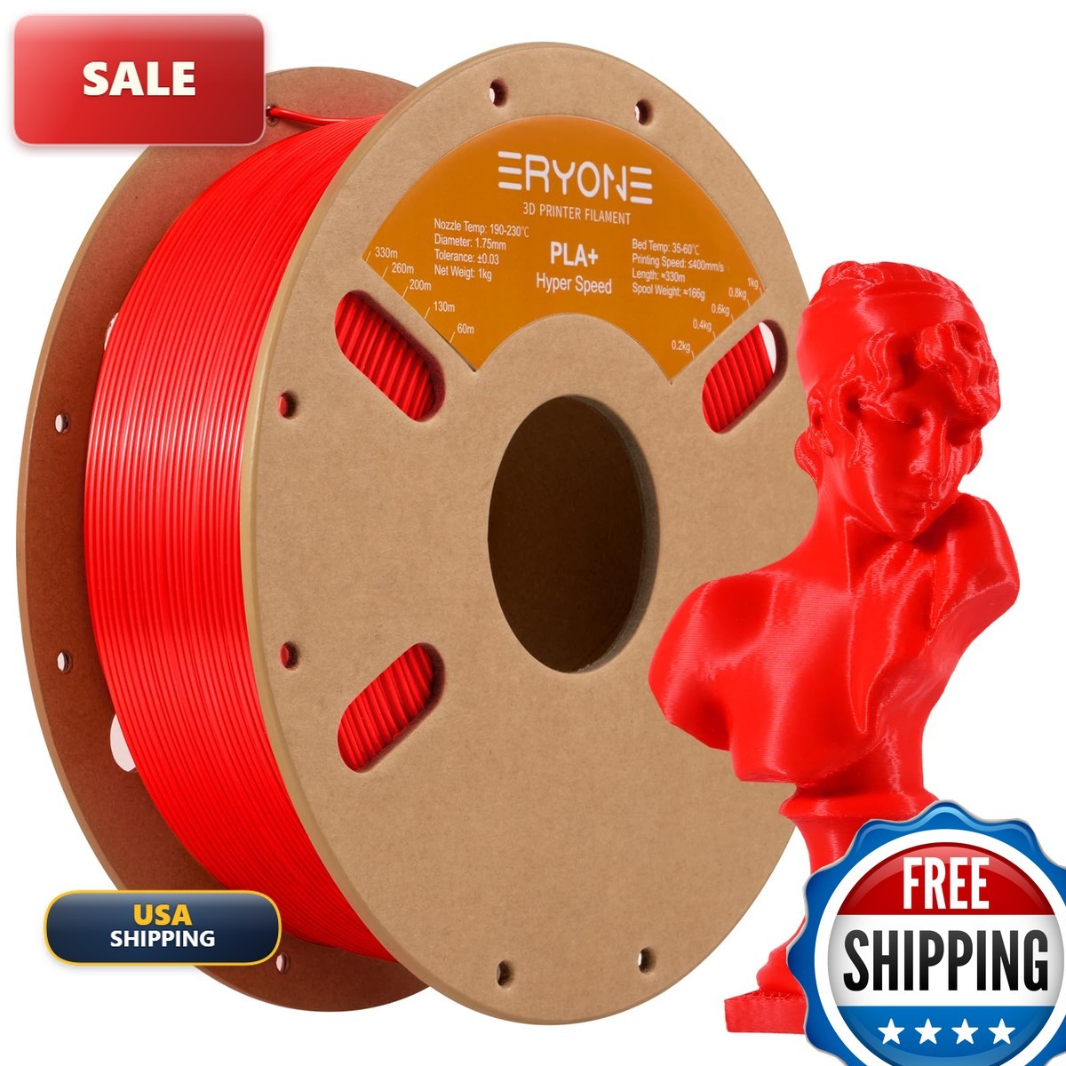 ERYONE High Speed PLA Plus Filament 1.75mm +/- 0.03mm, Rapid Filament PLA+