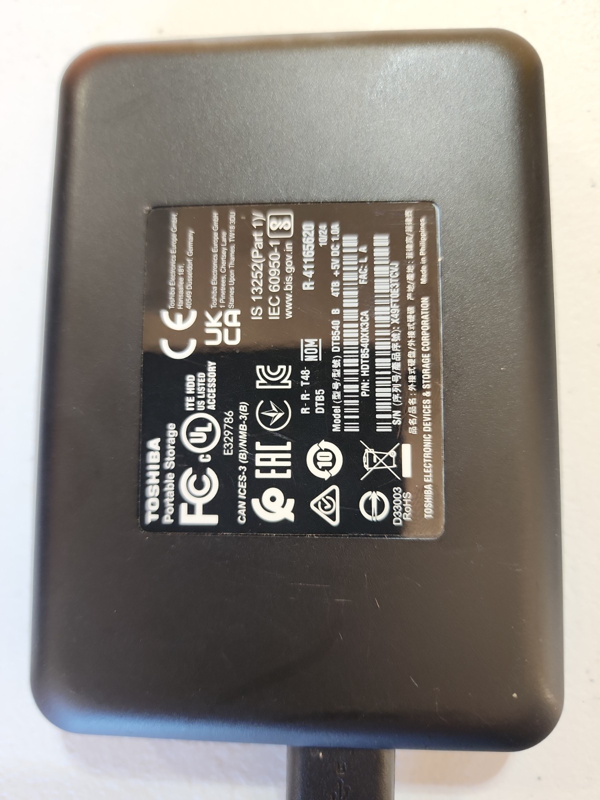 Toshiba Canvio Basics 4TB Portable External HDD USB 3.0 Black PC/Mac USB-Pwr