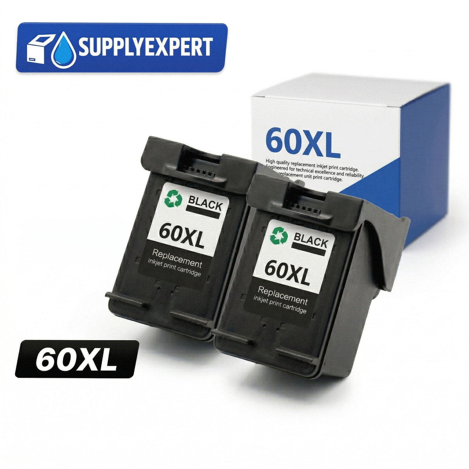 2PKs For HP 60XL 60XL Black Ink Cartridge CC641WN 60 XL ENVY 100 110 111 114