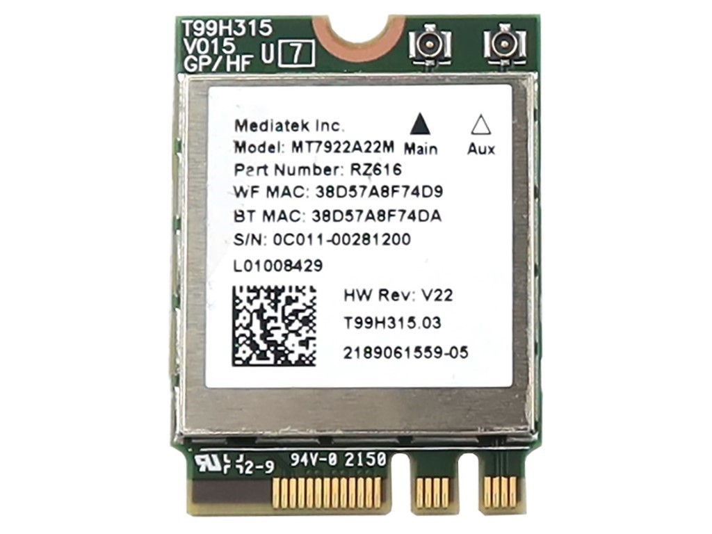 MEDIATEK MT7922A22M WIFI 6E M.2 2230 BLUETOOTH 5.2 CARD RZ616 0C011-00281200