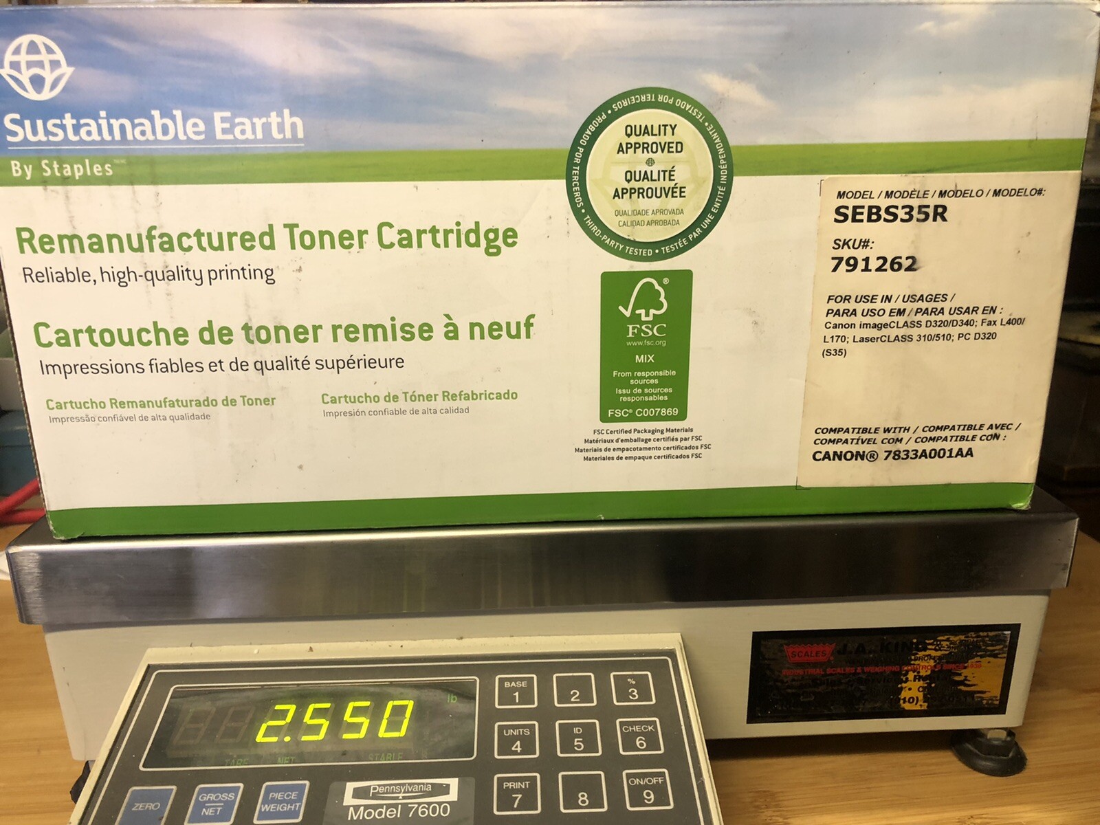 SUSTAINABLE EARTH REMAN TONER CARTRIDGE FOR CANON 7833A001AA, SEBS35R