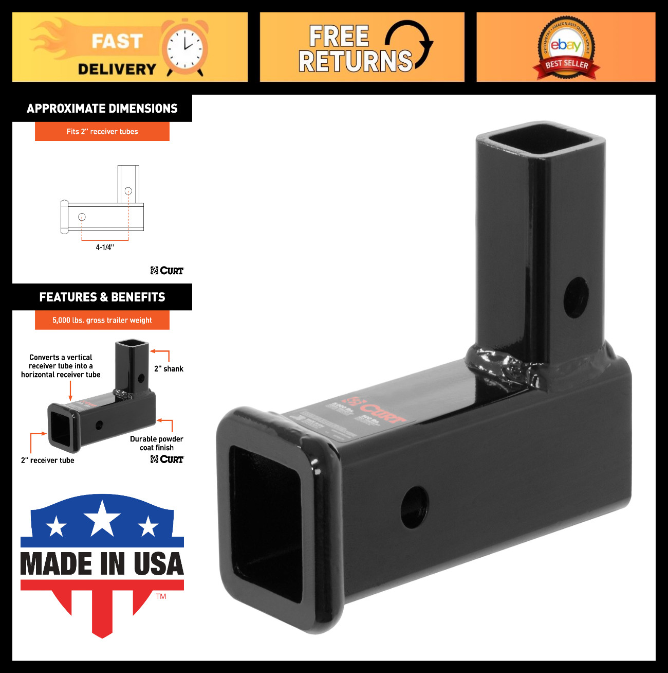 2" Vertical Receiver Adapter for Towing, Heavy-Duty Hitch Accessory, Durable Des