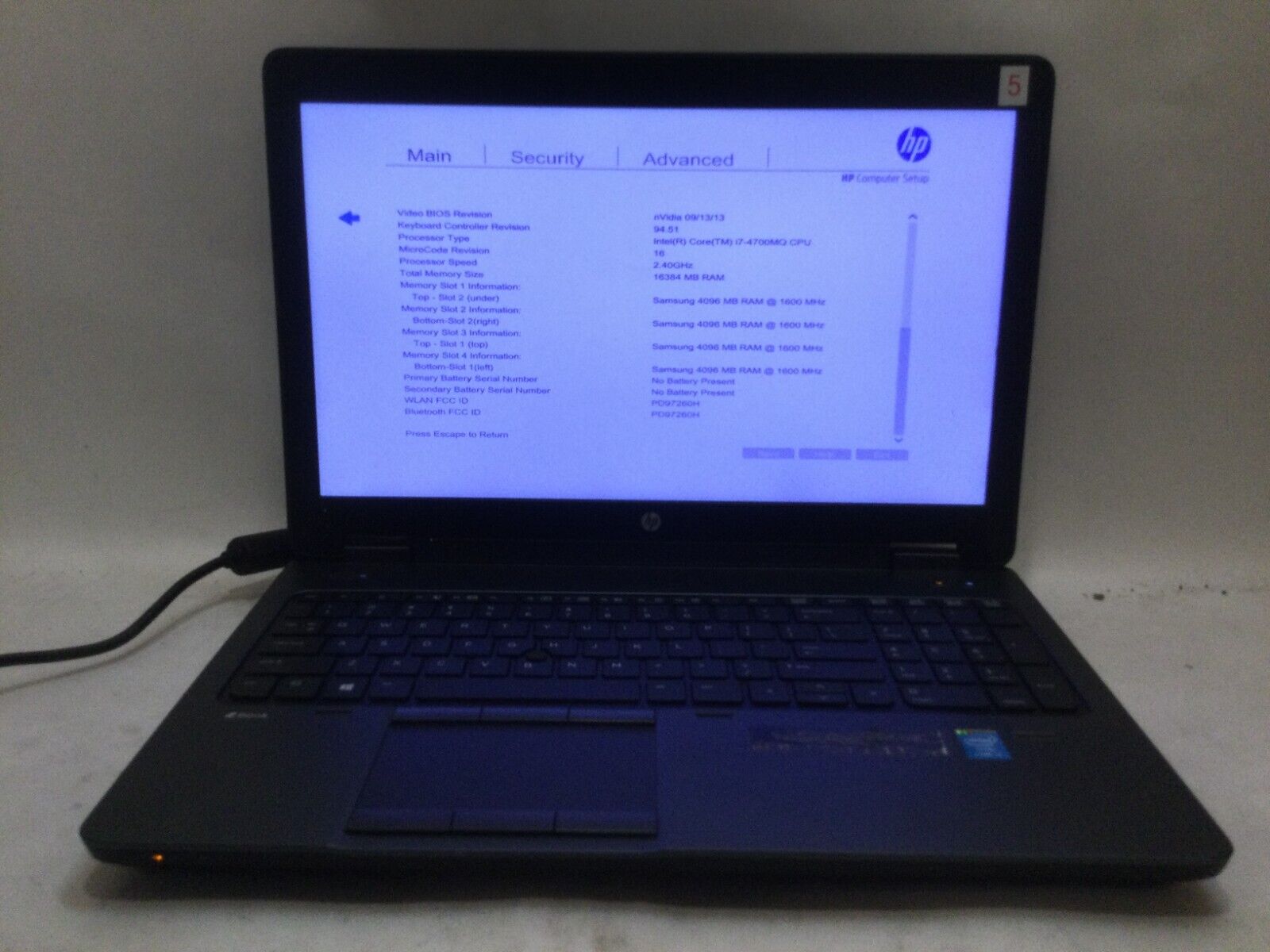 HP ZBook 15 / Intel Core i7-4700MQ @ 2.40GHz / (MISSING PARTS) MR