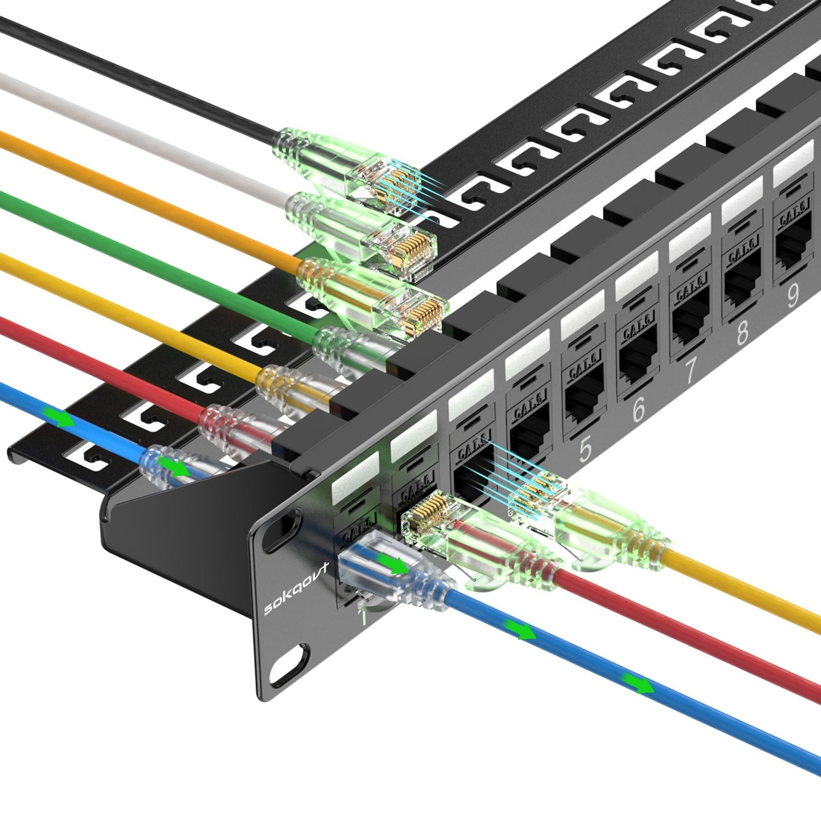 Patch Panel 24 Port Cat6 with Coupler Keystone, Cat6 Network Patch Panel 10G ...