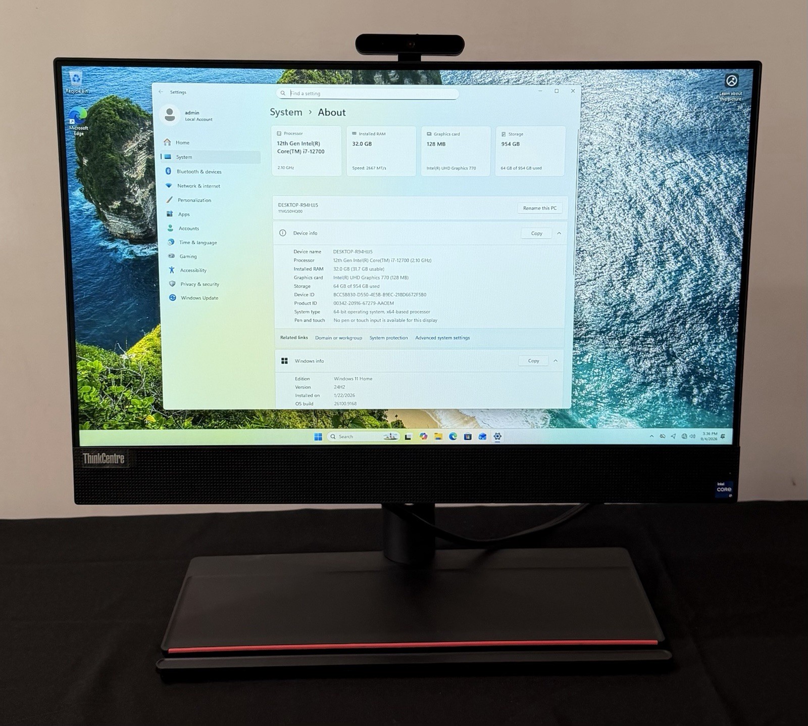 Lenovo ThinkCentre M90a Gen 3 24" AIO FHD PC i7-12700, 1TB SSD | 32GB All-In-One