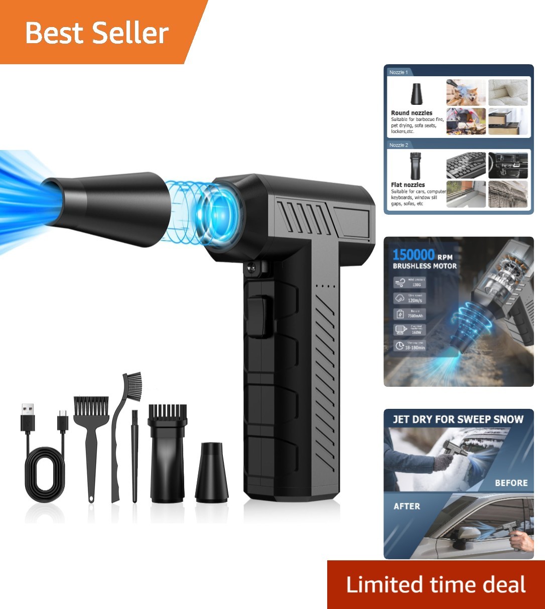 Turbo Fan Air Blower - Multi-purpose Cordless Duster with 4-Hour Battery Life