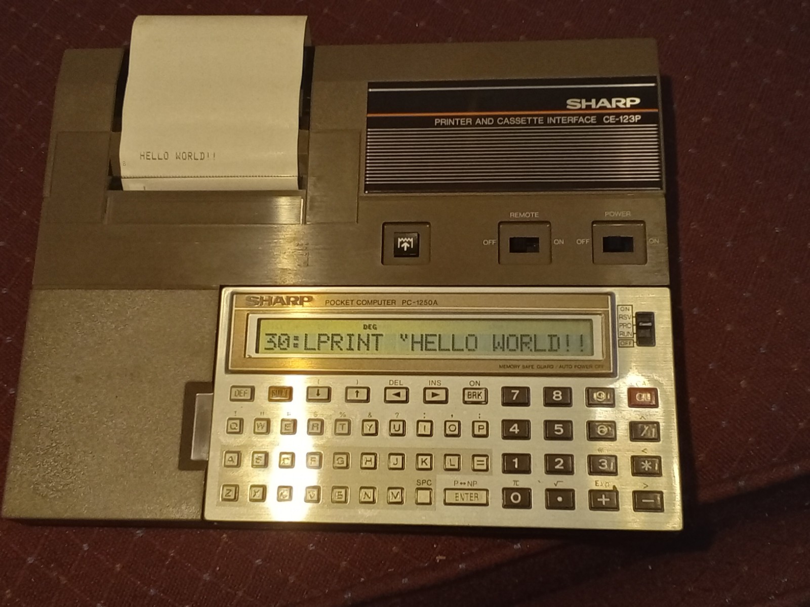 Sharp PC-1250A Pocket Computer, CE-123P Printer Cassette Interface Original Box 
