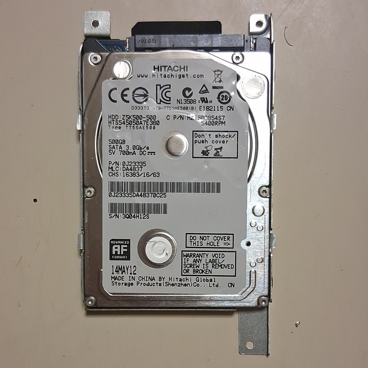 Hitachi Travelstar HTS545050A7E380 500GB 2.5" SATA II 5400RPM 8MB HDD