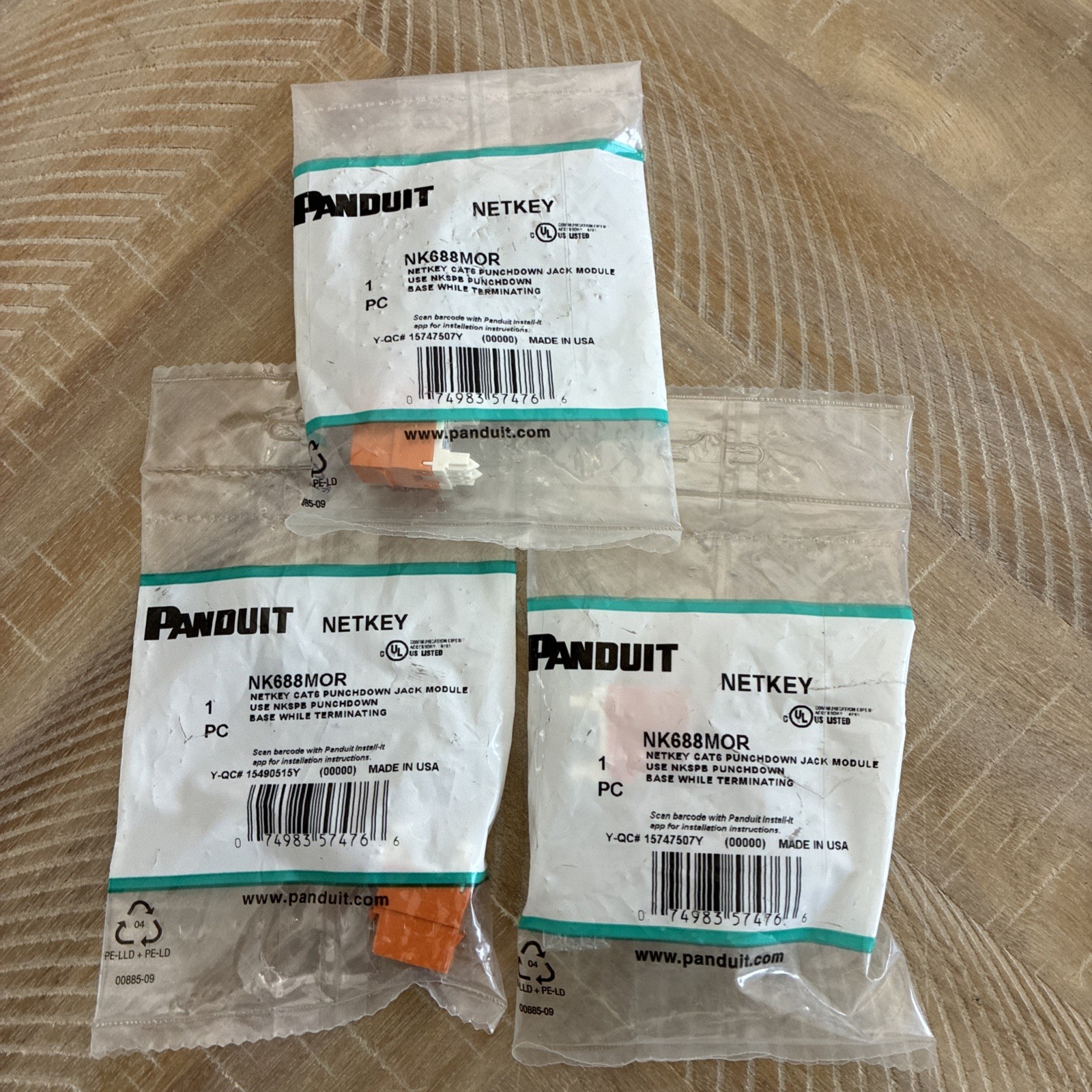 3-Panduit NK688MOR NetKey Cat 6 Jack Orange,