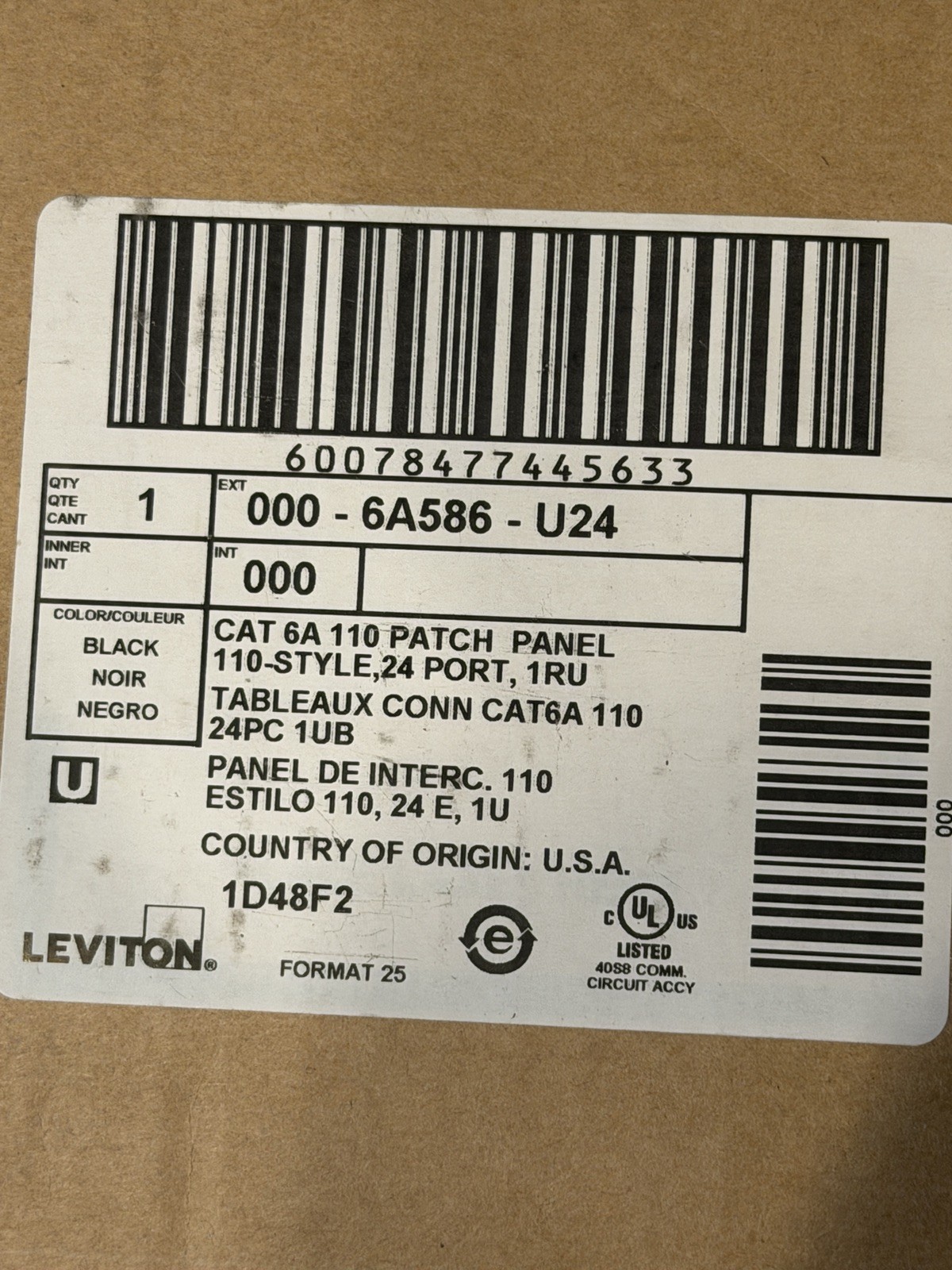 LEVITON 000-6A586-U24  CAT6A eXtreme 6+ Universal Patch Panel NEW 