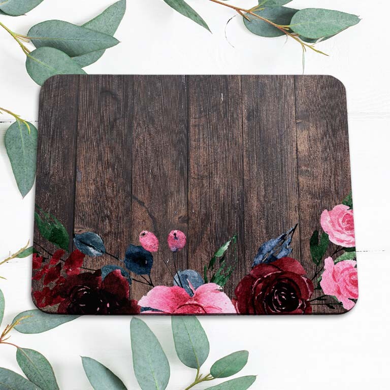 Dark Wood Roses Flowers Floral Mouse Pad Mat Office Desk Table Accessory Gift
