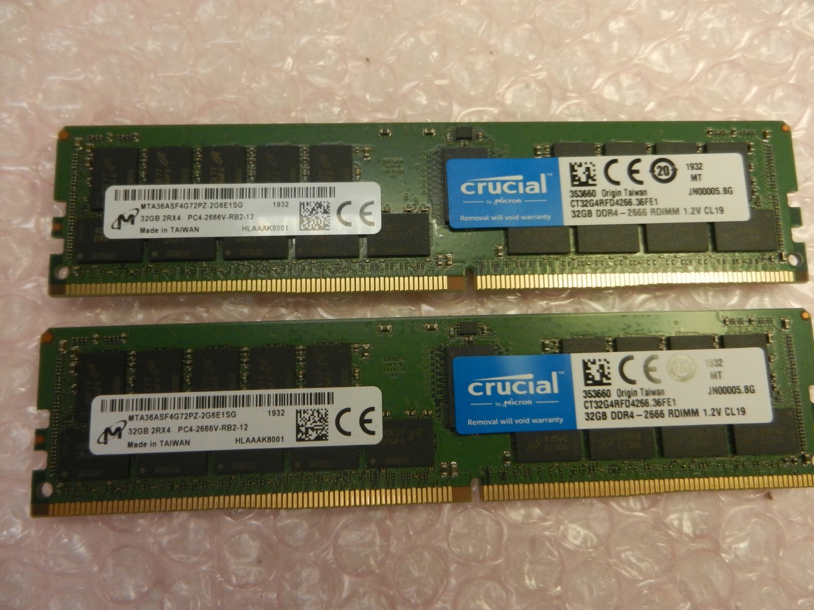 2X 32GB = 64GB  Micron MTA36ASF4G72PZ-2G6D1S DDR4 2Rx4 PC4-2666V ECC Server RAM