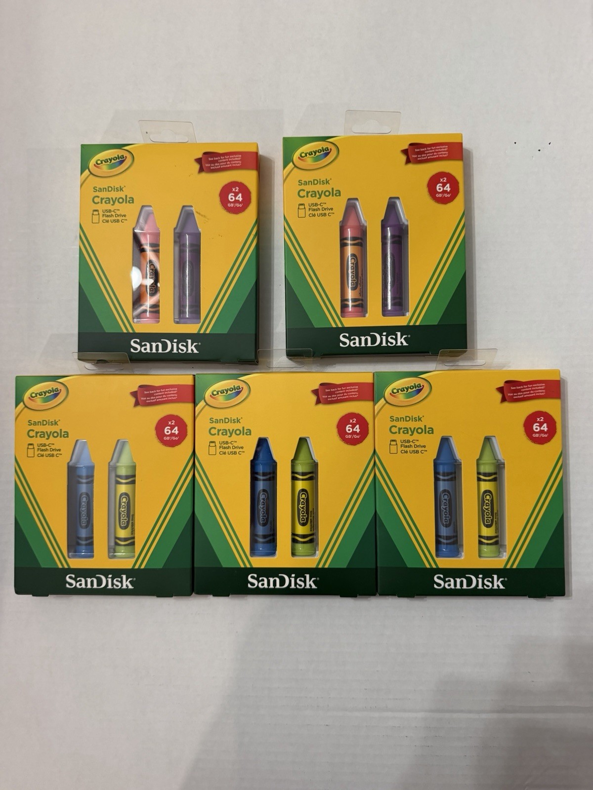 NEW SanDisk Crayola USB-C Flash Drive 64 GB x2 Mixed Colors (5 Pack Lot)