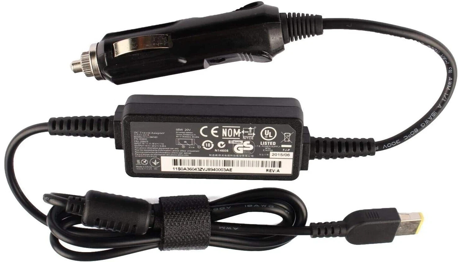 Genuine Lenovo ThinkPad DC Travel Adapter Car Charger 65W 20V 3.25A 0B47481