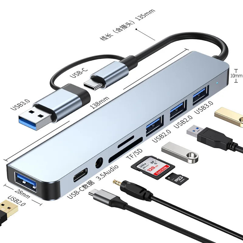 5-In-1 Type-C Hub & USB-C Dock - Multi-Function Adapter for Phone, PC, and Mac
