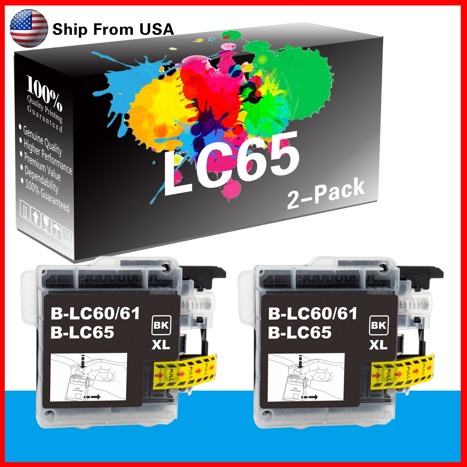 2PK LC65 LC65XL Ink Cartridge for DCP-395CN Printer