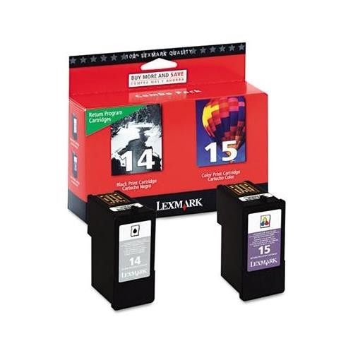 2 NEW Genuine Sealed Bag Lexmark 14 Black 15 Color Inkjet Cartridges - NO BOX