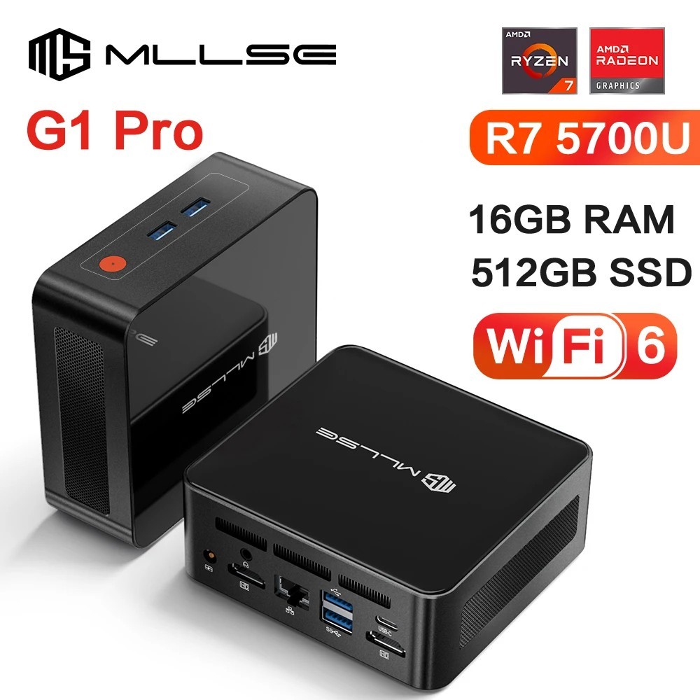 MLLSE G1 Pro Mini PC AMD Ryzen7 5700U DDR4 16GB RAM 512GB SSD WiFi6 BT5.2 Window