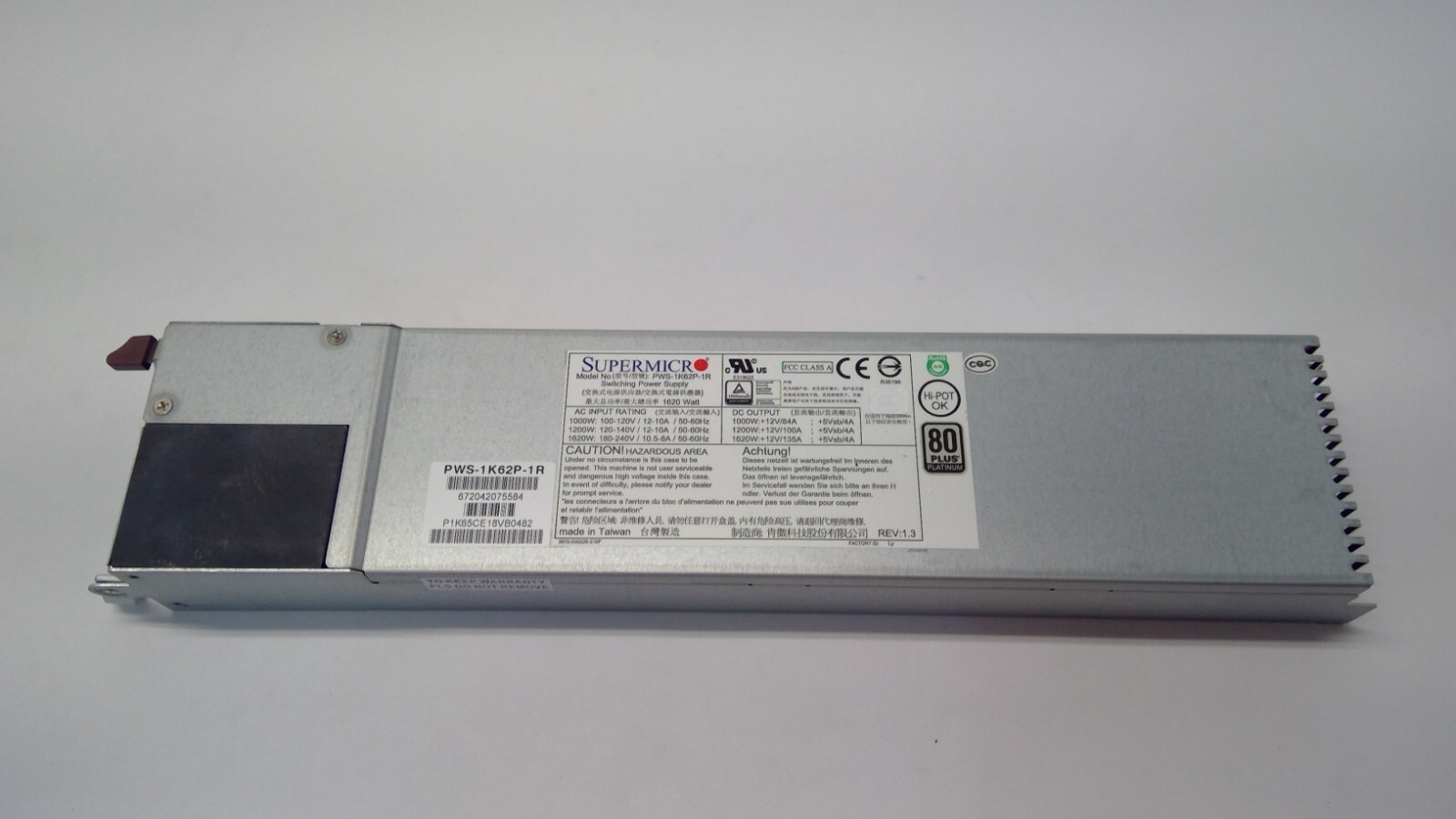 Supermicro PWS-1K62P-1R 1620w 1U Server Power Supply 80 Plus Platinum TESTED