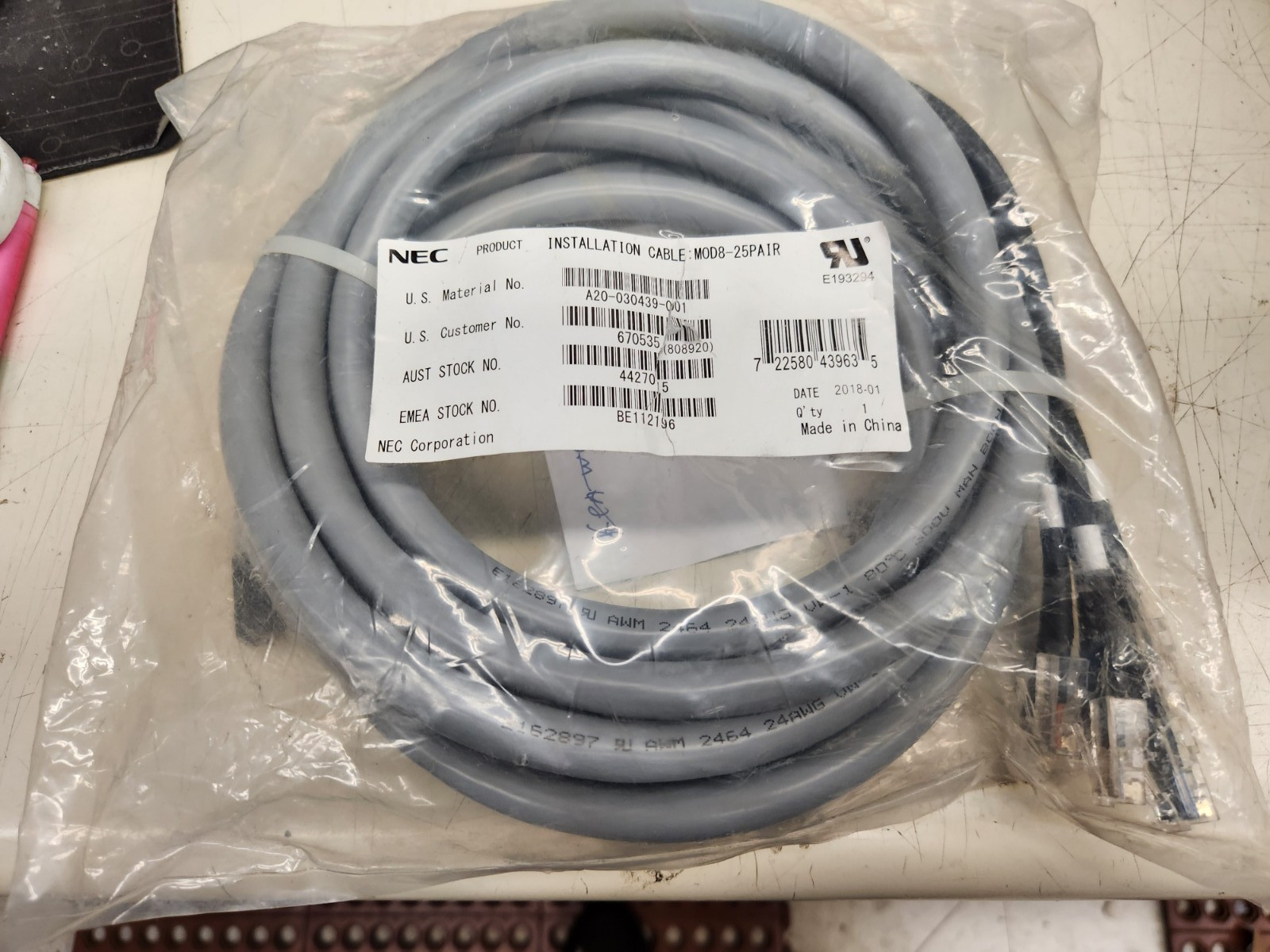 NEC MOD8-25PAIR INSTALLATION CABLE P/N: 670535 6 CONNECTORS 25 PAIRS