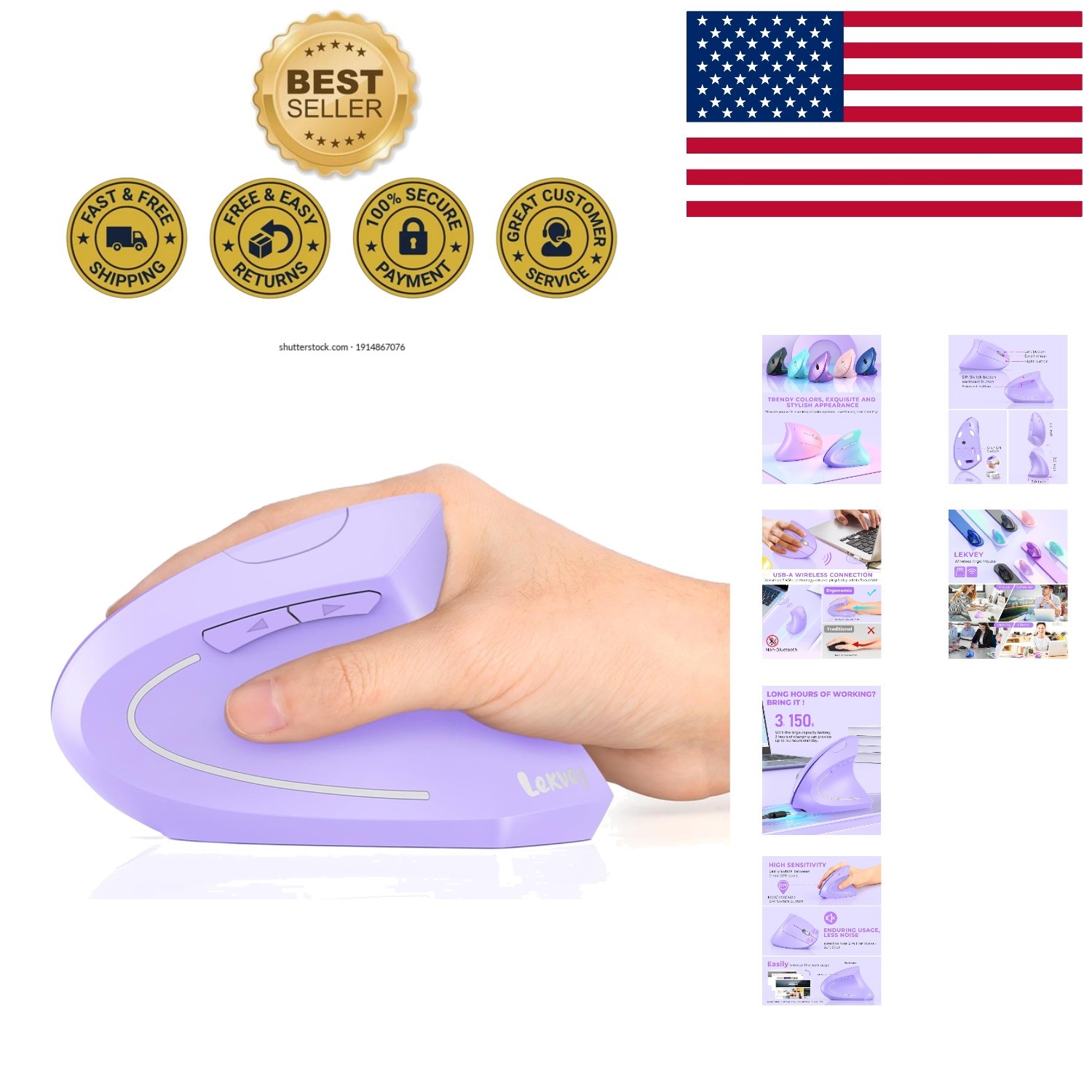 Sleek Vertical Wireless Mouse - Ergonomic Design for Pain Relief and Precision