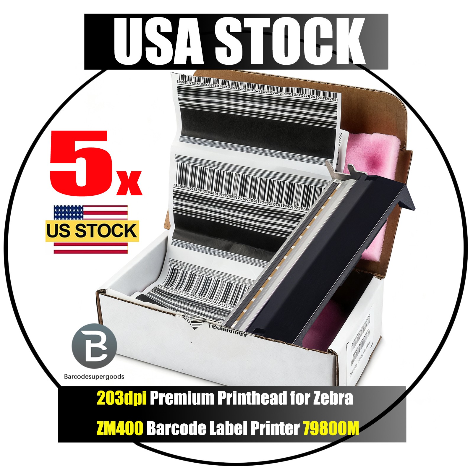 5-Packs For Zebra ZM400 Barcode Label Printer 203dpi 79800M Printhead USA STOCK