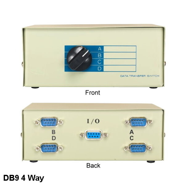 KNTK DB9 Male 4 Way Data Transfer Switch Box Rotary Type RS-232 D-Sub 9 Pin PC