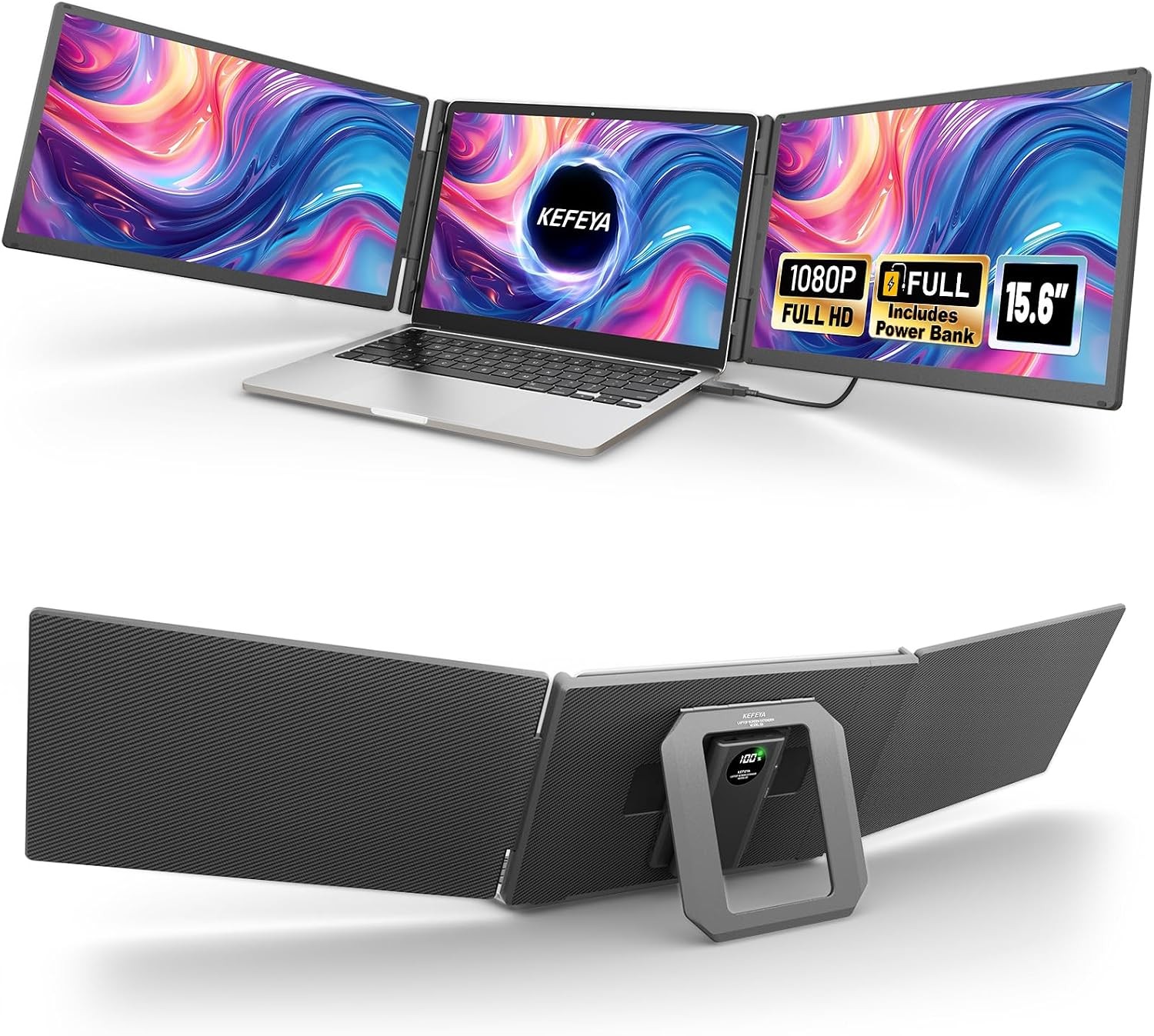 15.6" Laptop Screen Extender+Power Bank 1080P IPS Triple Laptop Monitor Extender