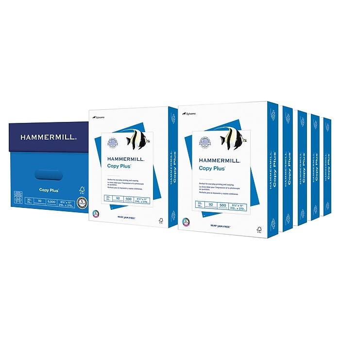 Hammermill Copy Plus 8.5" x 11" Copy Paper, 20 lbs. 92 Brightness, 5000 Sheets H