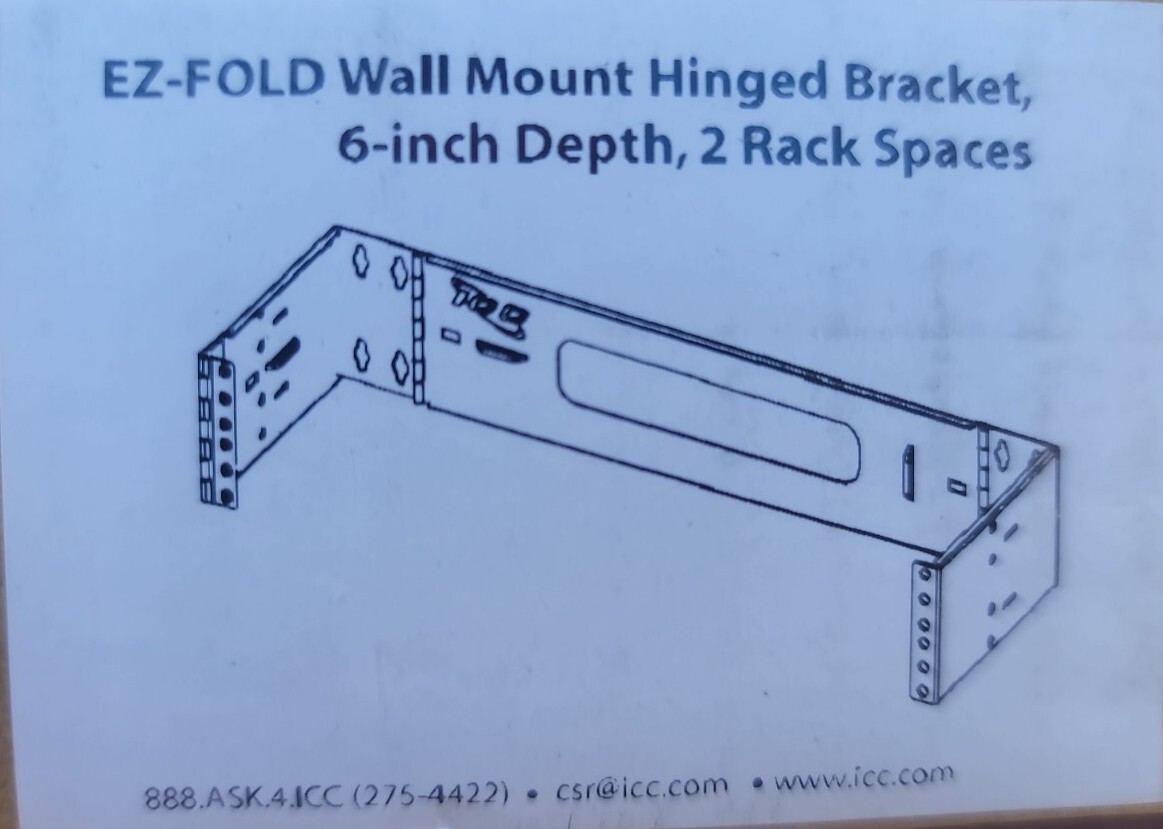 ICC ICCMSABR62 Bracket Wall Mount Ez-Fold 6In.  Deep  2U Rack space