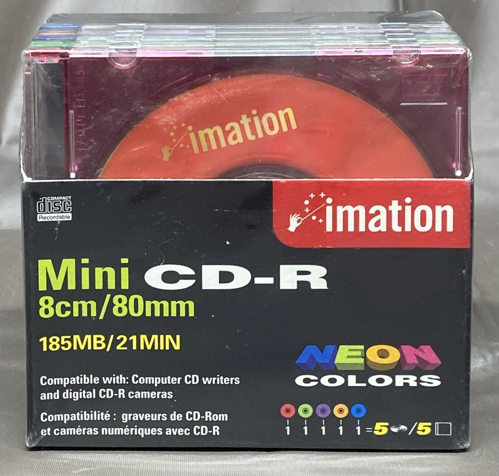 Imation 5 Neon Mini CD-R 202MB/23MIN 8cm/80MM For Cameras Computer