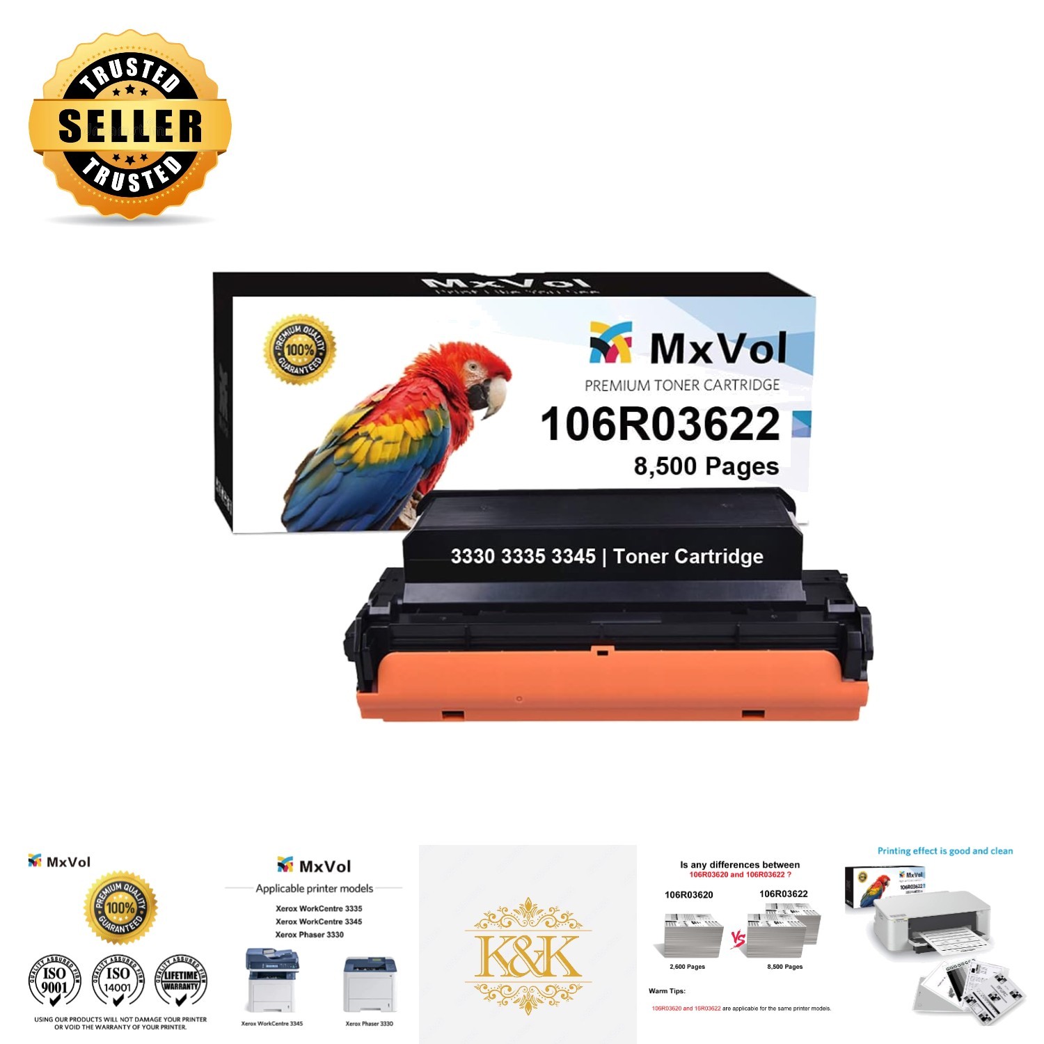 Genuine Black Toner Cartridge Replacement 106R03622 for Xerox 8,500 Pages