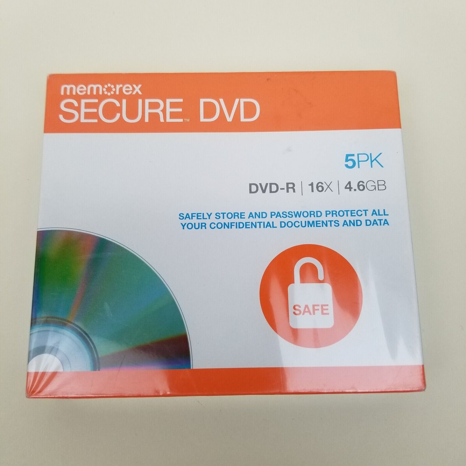 5 Pack of Memorex Secure DVD-R Password Protected Encryption 4.6GB AES 256 Bit