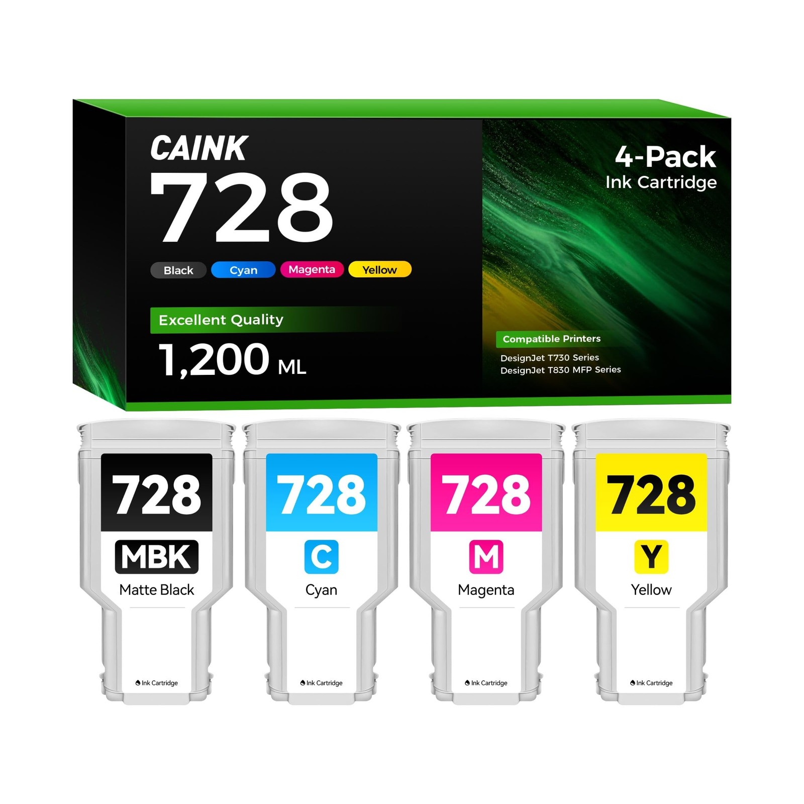 728 Ink Cartridge 300-ml Kit 4-Pack with chip Replacement for HP 728 728XL In...