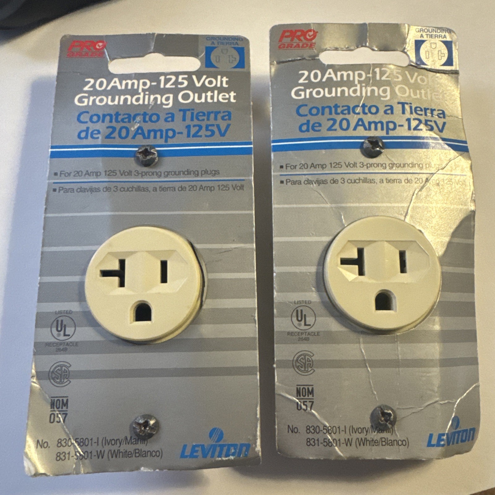 2pc LEVITON Ivory Tamper Resistant Grounded OUTLET 20 Amp 125 Volt 3wire Round