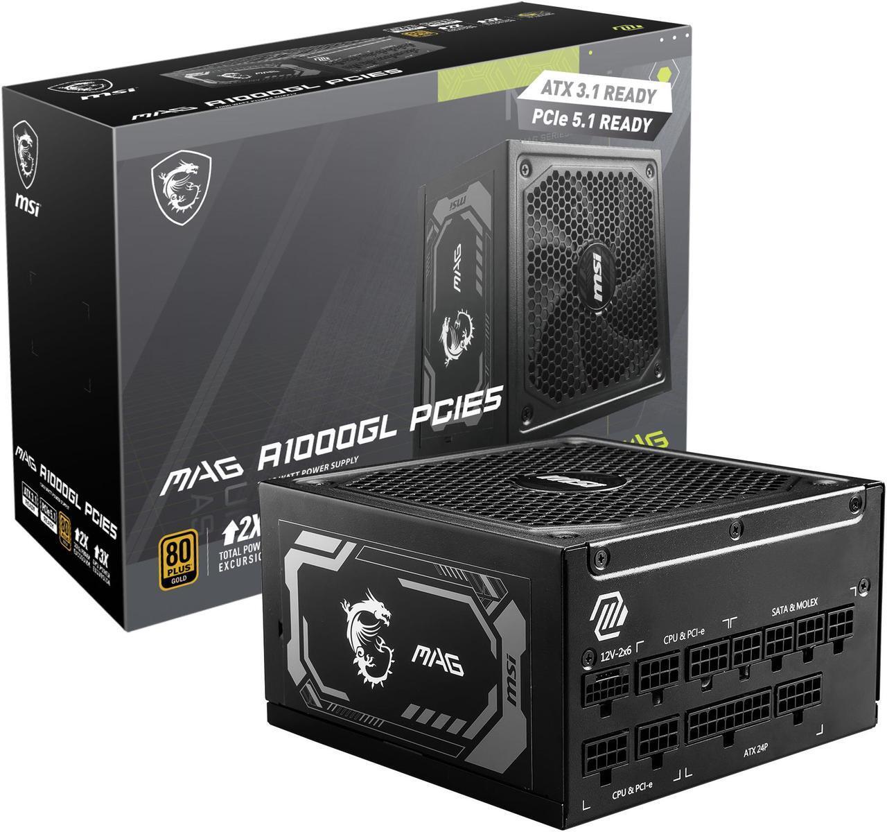 (Factory Refurbished) MSI MAG A1000GL PCIE5 80 GOLD 1000W GAMING POWER SUPPLY