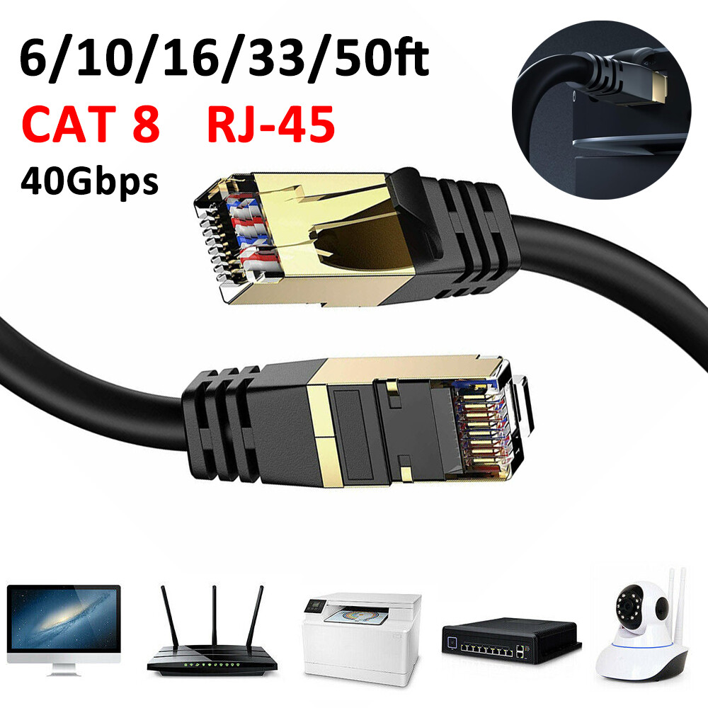 6-50ft Cat 8 Ethernet RJ45 LAN Cable High Speed 40Gbps Patch Network Gold Plated