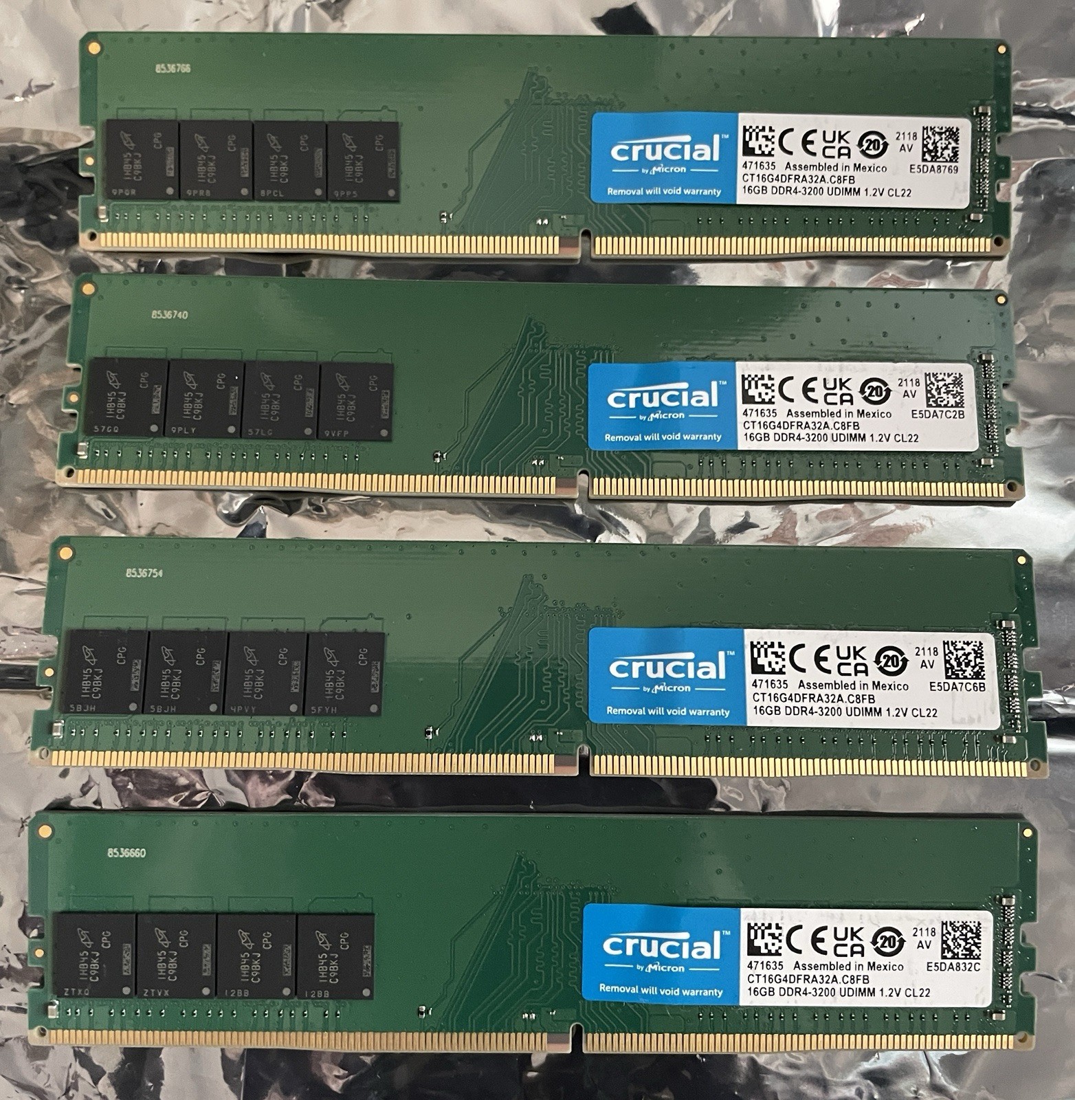*TESTED&WORKING*64GB(4x16GB) Crucial DDR4-3200 UDIMM 1.2V CL22 CT16G4DFRA32A RAM