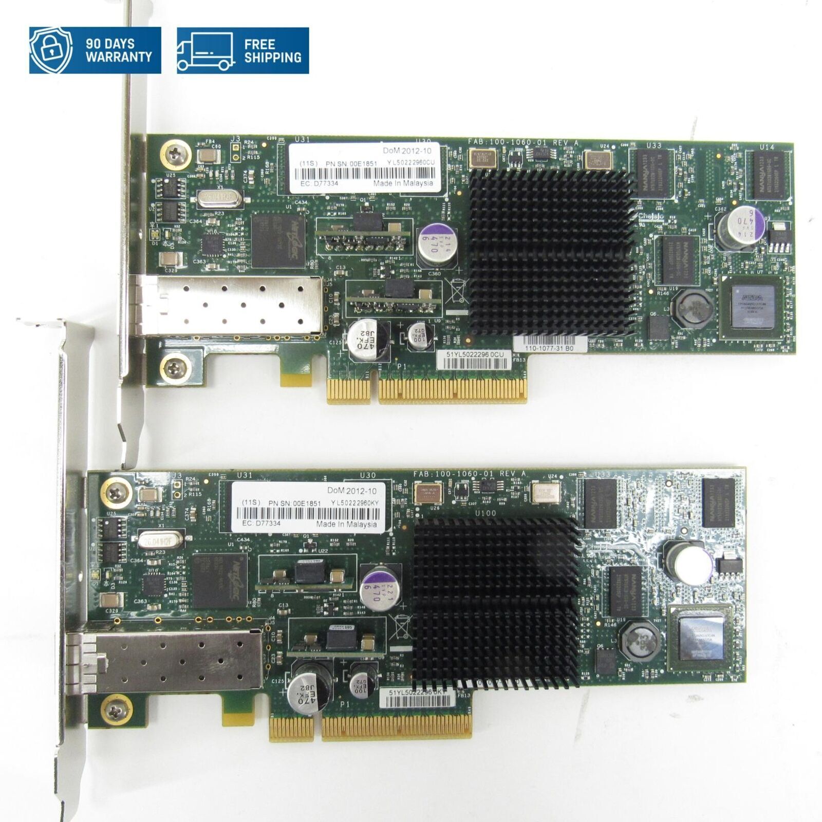 IBM 5769 00E1851 10GB Ethernet SR PCI-E X8 Single Port Adapter Lot of 2 High Pro