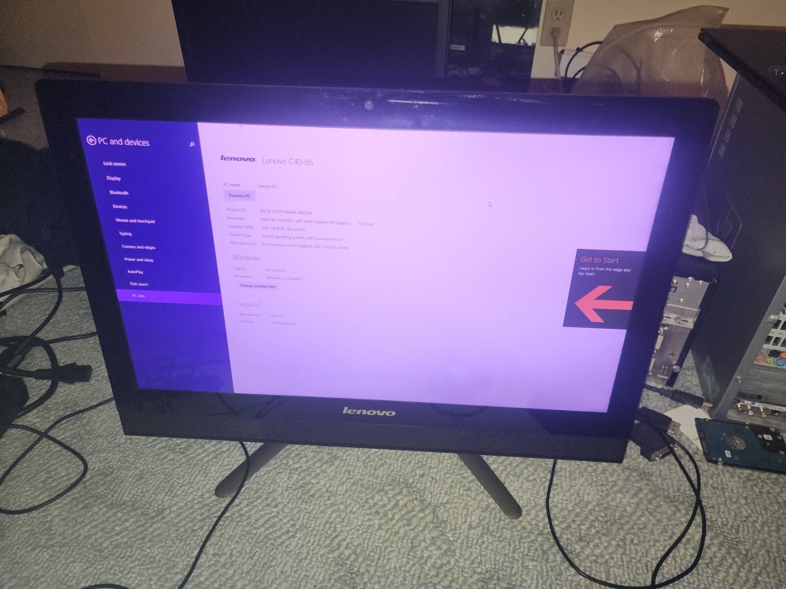 Lenovo C40-05 21.5" All-in-One A6-6310 1TB 8GB Wi-Fi Webcam 1080p Touchscreen