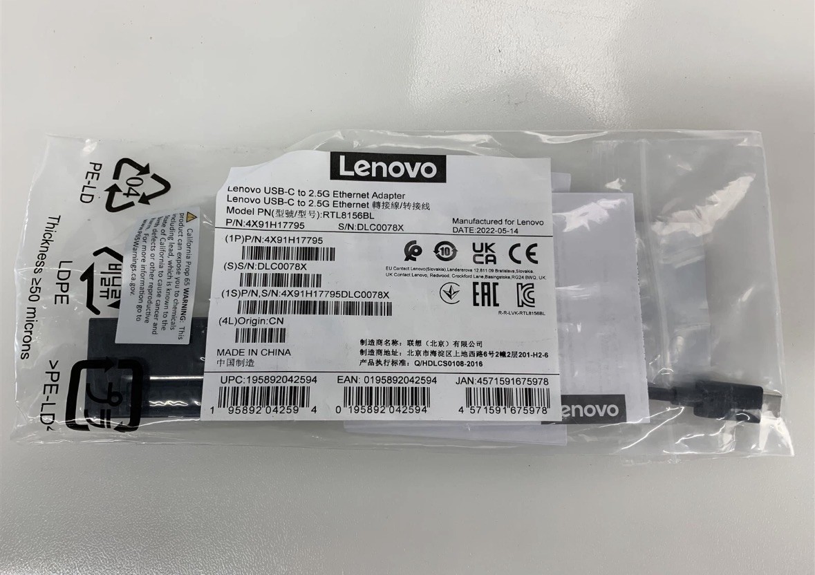 Lenovo USB-C to 2.5G Ethernet Adapter RTL8156BL 4X91H17795