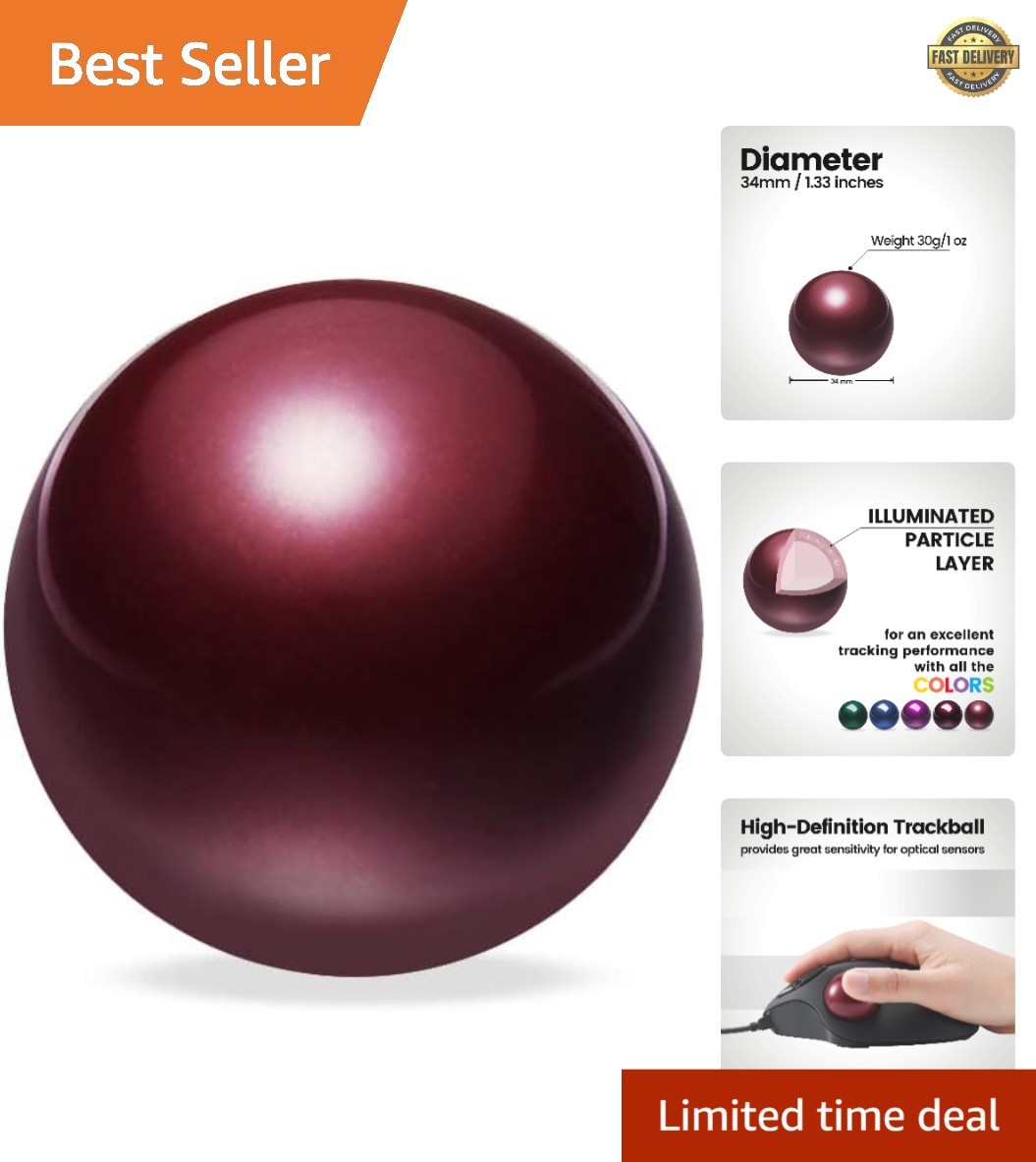 Precision Matte Red Trackball Replacement - Ideal for Professional Data Handling