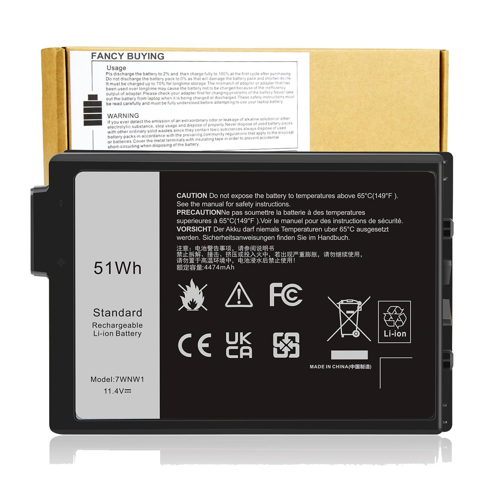 7WNW1 GK3D3 Laptop Battery Compatible with 4.84*3.43*0.63inch, Black