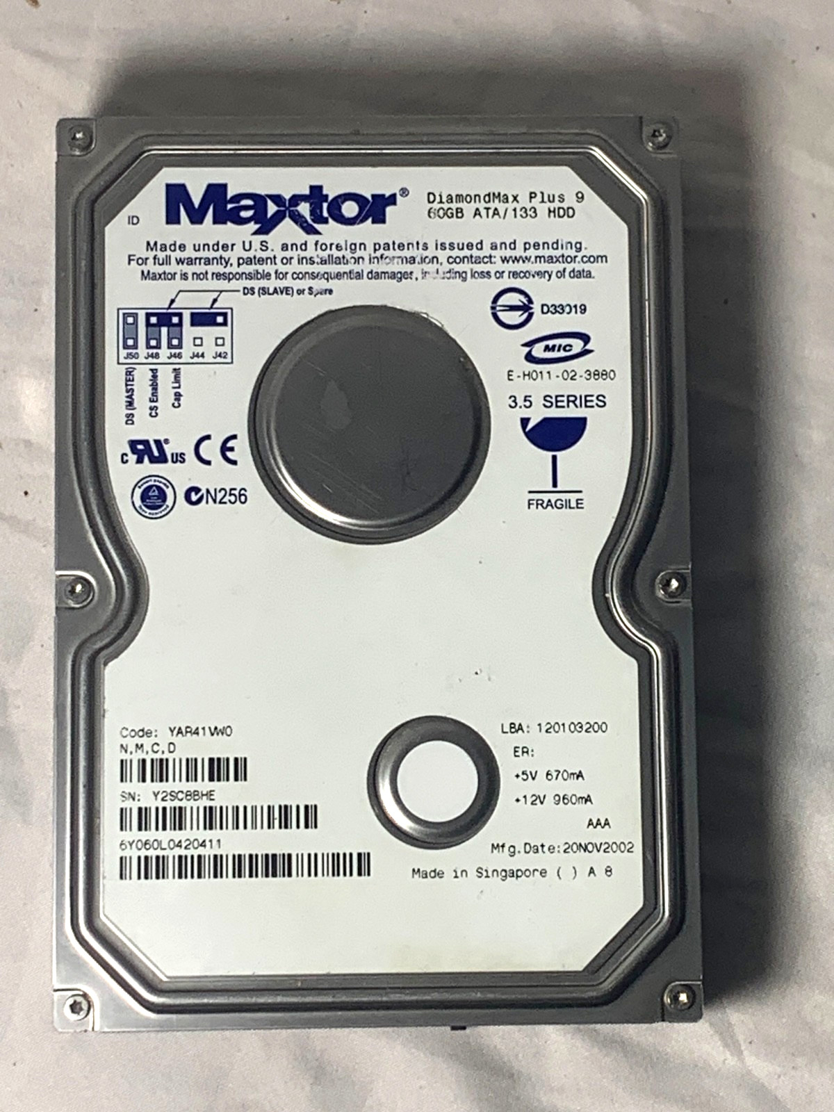 Maxtor DiamondMax Plus 9 60GB ATA/133 HDD (YAR41VW0)UNTESTED AUCTION FIND