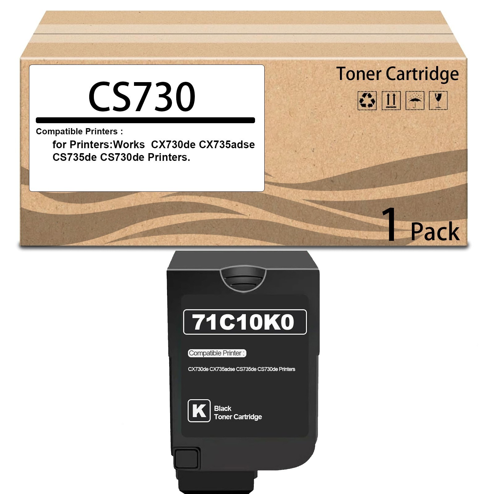 1 Pack CS730 Black Toner Cartridge for CX730de CX735adse CS735de CS730de Printer