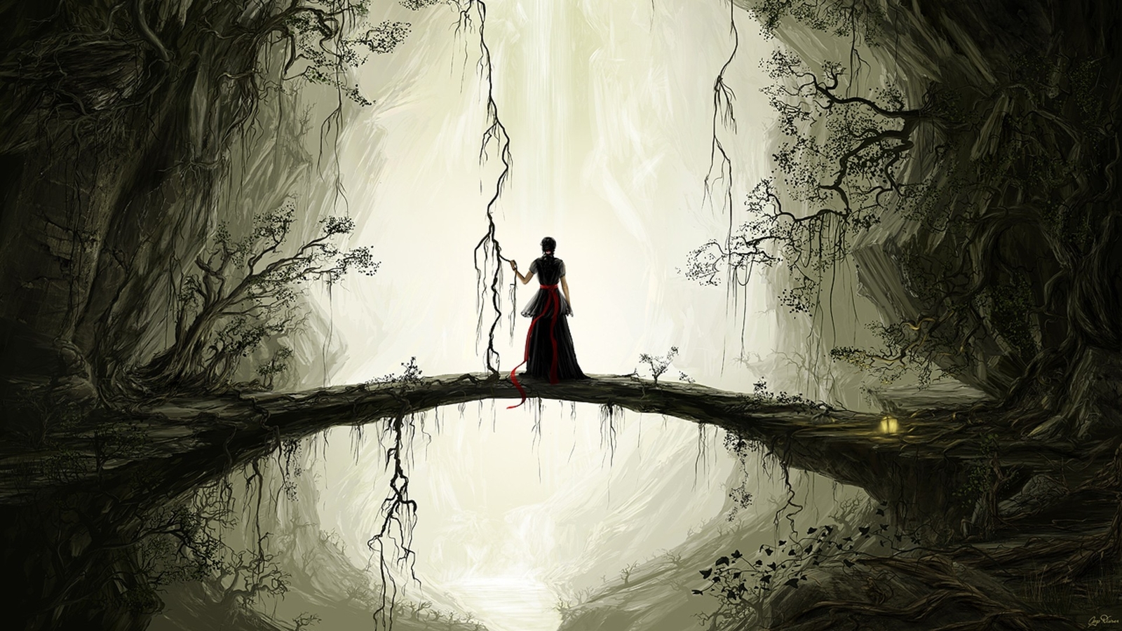 Landscape forest dark fantasy girl art nature women Custom Gaming Mat Desk